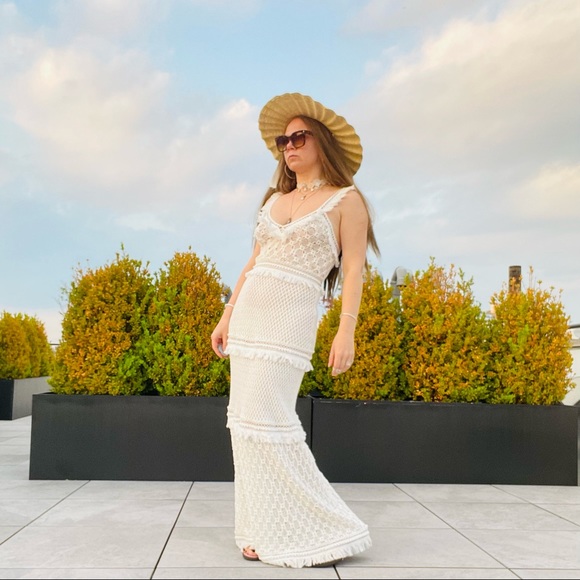 Alexis Maxi Eyelash Fringe TIERED Fishnet Mesh Dress - Picture 12 of 17